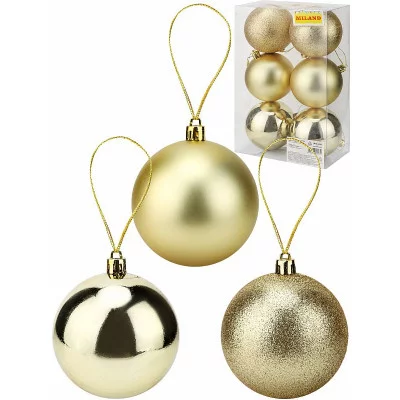 Набор новогодних золотых ёлочных шаров "Шёлк, бархат, люрекс" 8 см  (6 шт.) НУ-6995