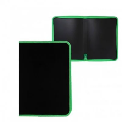 Папка 1 отделение, А4 325х230х25 мм, Пчелка, пластик, без дизайна, молния вокруг, "Черная/Зелёная" ПМ-А4-11