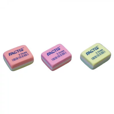 Ластик FACTIS 3 Lines (Испания), прямоугольная, 30х24х13мм, три цвета, ПВХ, CPF3LINES