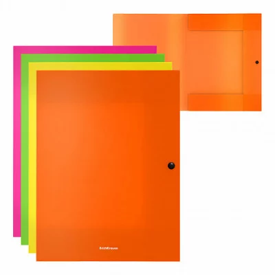 Папка на кнопке пластиковая ErichKrause Matt Neon, с 3 клапанами, 8мм, A4, ассорти 1шт 50411
