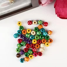 Набор бусин для творчества дерево "Шарик с цветочком" набор 50 шт МИКС 1х1х1 см   4452591