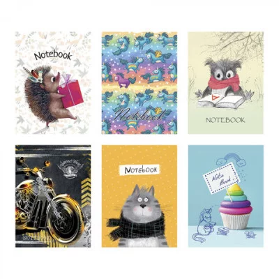 Блокнот МАЛЫЙ ФОРМАТ 75x105 мм А7, 40 л. гребень, фольга, TWIN лак, клетка, МИКС 5 6 видов 099104 114345