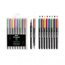 Набор маркеров для скетчинга "STUDIO". Двухсторонние. В наборе: 8 шт. Упаковка: ПВХ чехол с европодвесом STUDIO. Holiday НМД80044