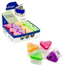 Точилка пластиковая Alingar, 2 отверстия, контейнер, ассорти AL6196