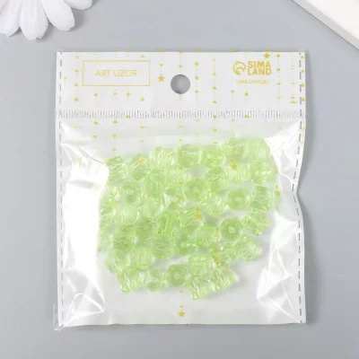 Бусины пластик "Кристалл многогранник. Яблочный" прозрачный набор 20 гр 1х1х1 см 9431089