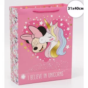 Пакет подарочный "100% unicorn", Единорог. Минни Маус, 31х40х11,5 см 7153484