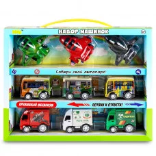 Набор игрушек "Пуллбэк: Самолёты, автобусы и грузовики" (5 см, 9 шт., пружинный механизм) BBA1602-129