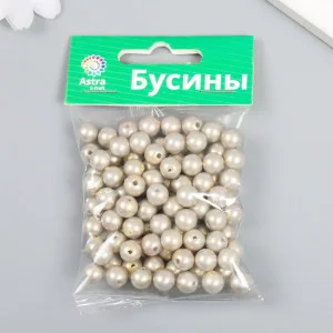 Набор пластиковых бусин "Астра" с покрытием АВ (имитация жемчуга), пластик, 8мм, 25 гр, серебро 9441