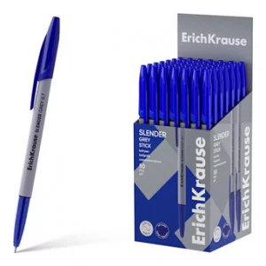 Ручка шариковая ErichKrause Slender Stick Grey 0.7, Super Glide Technology, цвет чернил синий 63083