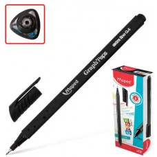 Ручка капиллярная (линер) MAPED (Франция) "Graph\' Peps", ЧЕРНАЯ, трехгранная, корпус черный, линия письма 0,4 мм, 749111