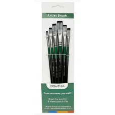 Кисти набор 6 шт. Синтетика DH-97 Плоские (№2,4,6,8,10,12) черно-зеленая ручка, в ПВХ-пакете 331977