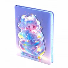 Подарочный блокнот 11,0 см * 18,0 см , 7БЦ, Alingar, ПВХ, конгрев 3D, поролон, 96л., линия, ляссе, цветной срез, "Радужная девочка", фиолетовый AL11601