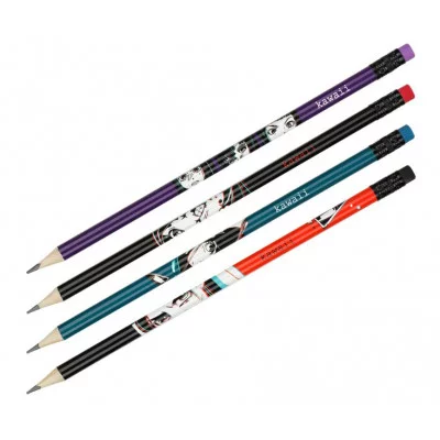 Карандаш ч/г MESHU "Kawaii", HB, заточен., с печатью, с ластиком, ассорти, 343486