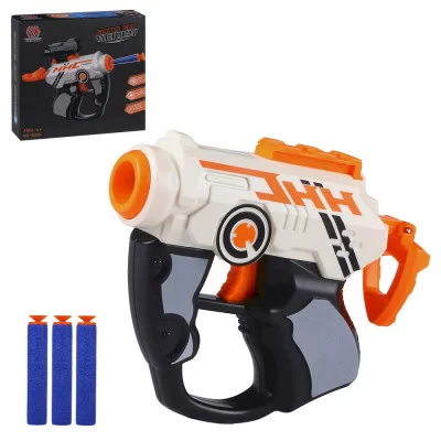 Бластер с мягкими пулями,3 пули в компл., ручной затвор, цвет черный/белый, в/к 18*4,5*16,5см JB0211127