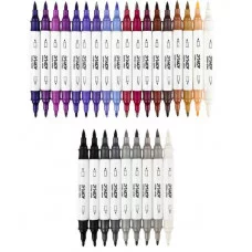 Акриловые маркеры двустор.набор 63 шт  2 белых цв.14 металлик цв.в пластик. кейсе МП-4866