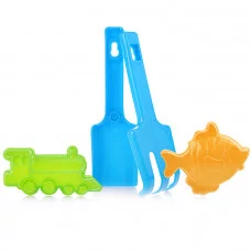 Набор для песка (Лопатка, грабли, 2 форм.) в сетке 2-222