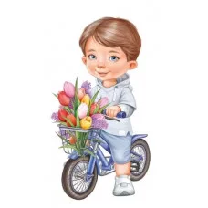 Плакат вырубной А3 И933 Империя Поздравлений Мальчик на велосипеде с корзиной цветов 59332