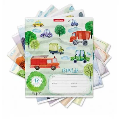 Тетрадь школьная ученическая ErichKrause Автопарк 12 листов линейка 51414