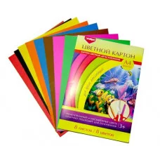 Картон 8цв. А4 8л. BL-31 INTELLIGENT двухсторонний, немелованый, в папке 303941