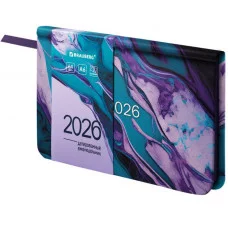 Еженедельник датированный 2026 МАЛЫЙ ФОРМАТ 95х155 мм, А6, BRAUBERG "Vista", под кожу, "Мрамор", 117202