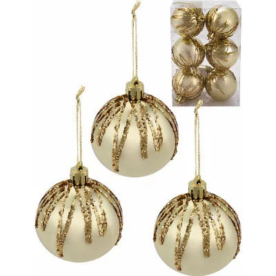 Новогоднее украшение.Набор ёлочных шаров 6см. Брызги шампанского Золото, 6 шт НШ-1401