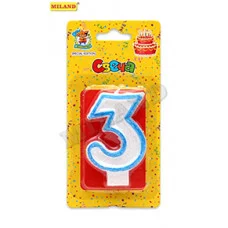 Свеча для торта с синей окантовкой с блёстками Цифра 3 С-1101