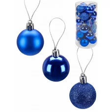 Набор ёлочных шаров 24 шт Новогоднее настроение, 4 см, синий (мат, глянец, глиттер) НУ-3434
