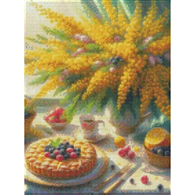 Алмаз мозаика (клас.) 30х40 см, с подр., с полн. заполн. (30цв.) Букет мимозы (арт. НД-8905)