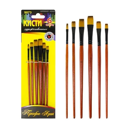 Кисти набор , 6шт, нейлон плоские №2,4,6,8,10,12 9873 Профи-Арт 369593