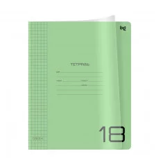Тетрадь 18л., клетка BG "UniTone. Green", пластиковая прозрачная обложка 379146