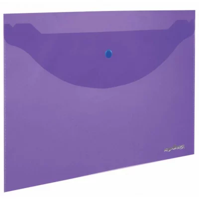 Папка-конверт с кнопкой ЮНЛАНДИЯ, А4, до 100 листов, прозрачная, фиолетовая, 0,18 мм, 228669