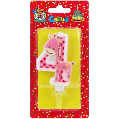 Свеча для торта Жирафик Розовый Цифра 4 С-8318