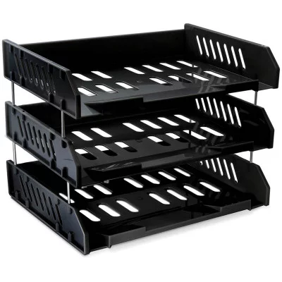 Лоток для бумаг горизонтальный Стамм "Сити", набор 3шт., на мет. стержнях, широкая загрузка, черный Стамм 216003