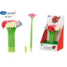 Шариковая ручка РОЗА прорезиненный корпус зелёного цвета, наконечник роза цвета в ассортименте МС-6292