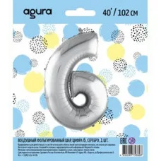 Шар Agura цифра 6 серебро (40\'/102см, 1 шт) 753828 2058