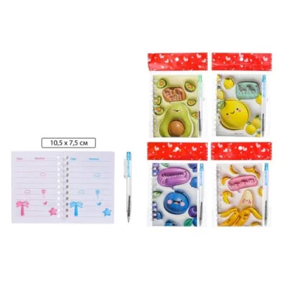 Блокнот детский+мини авторучка ФРУКТЫ двойная евроспираль яркая обложка с рисунком МС7023