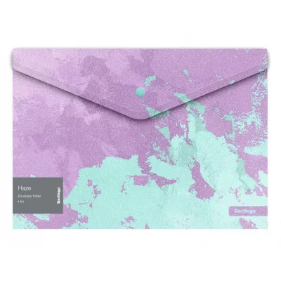 Папка-конверт на кнопке Berlingo "Haze" А4, 180мкм, сиреневая/мятная, с рисунком, глиттер-эффект 334638