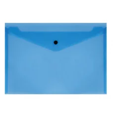 Папка-конверт на кнопке СТАММ А4, 150мкм, пластик, прозрачная, синяя 343171