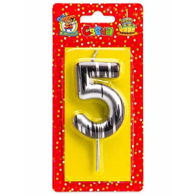 Свеча для торта.Шебби шик, Цифра 5, серебряная С-2504