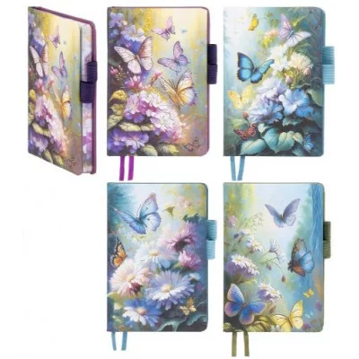 Ежедневник-блокнот: "ЦВЕТЫ БАБОЧКИ"; 2 резинки для ручки; цветная обложка с рисунком, золотое тиснение МС-7012