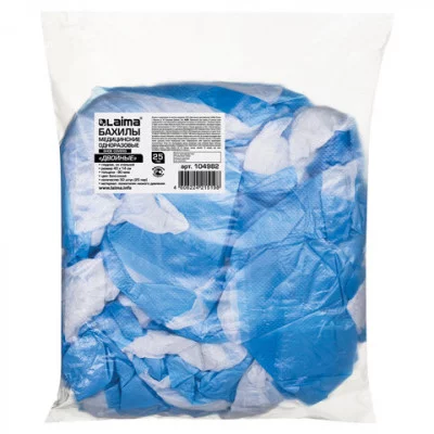 Бахилы КОМПЛЕКТ 50 штук (25 пар) , ДВОЙНЫЕ (со стелькой) 40х14 см, 80 мкм, 6,5 г, ПНД, LAIMA, 104982