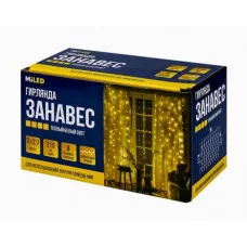 MILED Гирлянда Занавес. 3*2 7 м 210 ламп тёплый белый свет 8 режимов ГЗ-0039