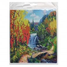 Алмазная мозаика с мольбертом ВОДОПАД 21х25см 1 дизайн частичная выкладка M-11967