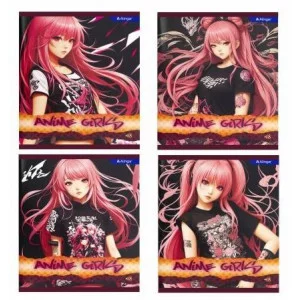 Тетрадь 48л., А5, клетка, Alingar "Anime girls", скрепка, мелованный картон (стандарт) AL10802