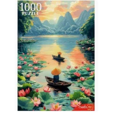 ПАЗЛЫ 1000 элементов. ЛОДКИ НА РЕКЕ С ЛОТОСАМИ П1000-1964