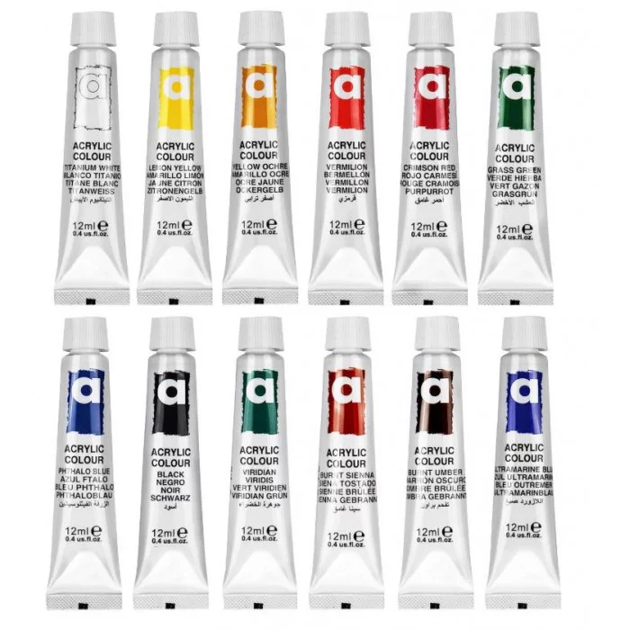 Краски акриловые художественные 12 цветов в тубах по 12 мл, BRAUBERG HOBBY, 192403