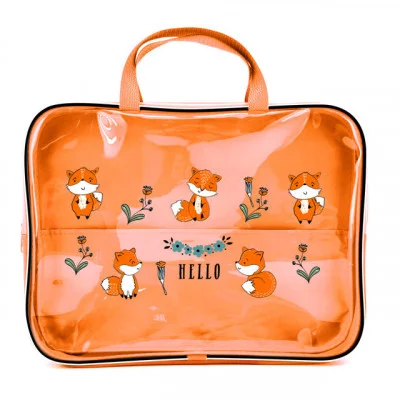 ПМД 4-84 Милые лисята - папка менеджера А4 с ручкой, прозрачный полимер, дизайн, 350х265x80мм