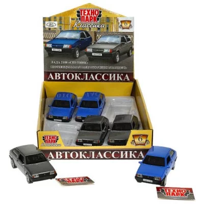 Машина металл LADA-2108 АВТОКЛАССИКА 12см, двер,баг,инерц, ассорт, дисп. Технопарк  LADA2108-12DB6-MIX