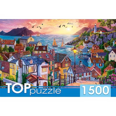 TOPpuzzle. ПАЗЛЫ 1500 элементов. ХТП1500-1591 Приморский город на закате ХТП1500-1591