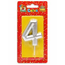 Свеча для торта Серебряная Цифра 4 С-1812